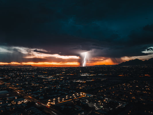 Lightning Sunset Framed Canvas