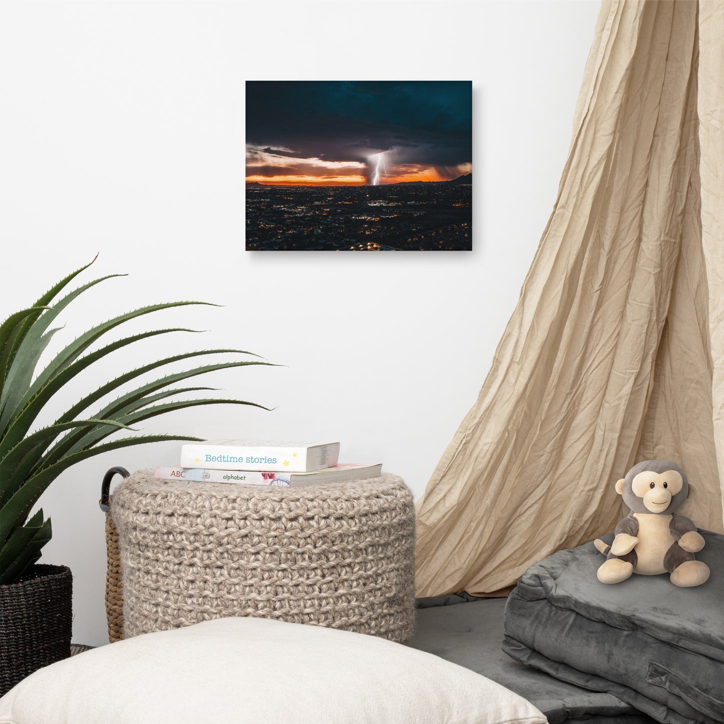 Lightning Sunset Framed Canvas
