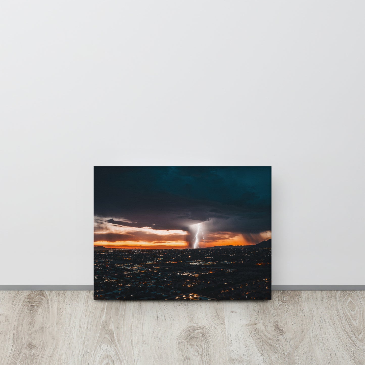 Lightning Sunset Framed Canvas