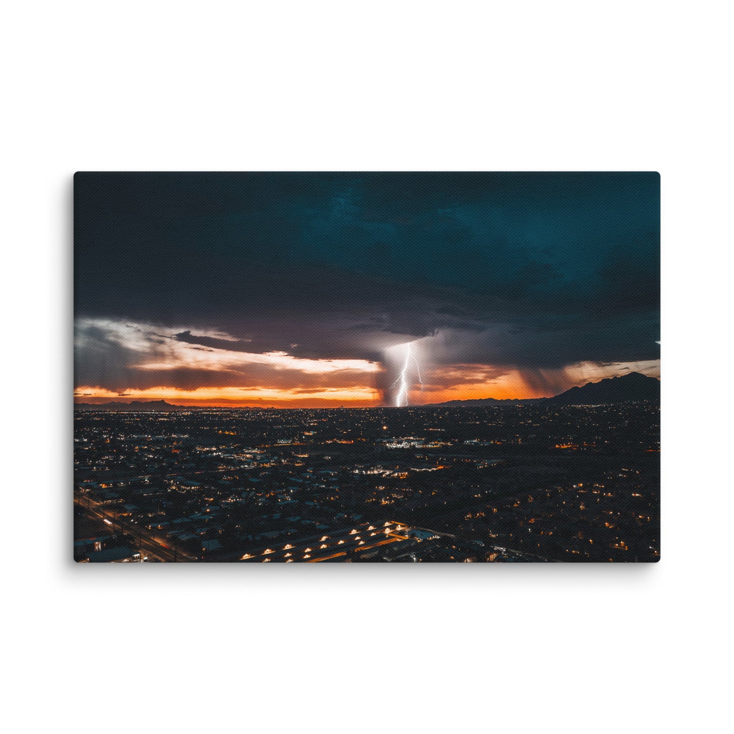 Lightning Sunset Framed Canvas