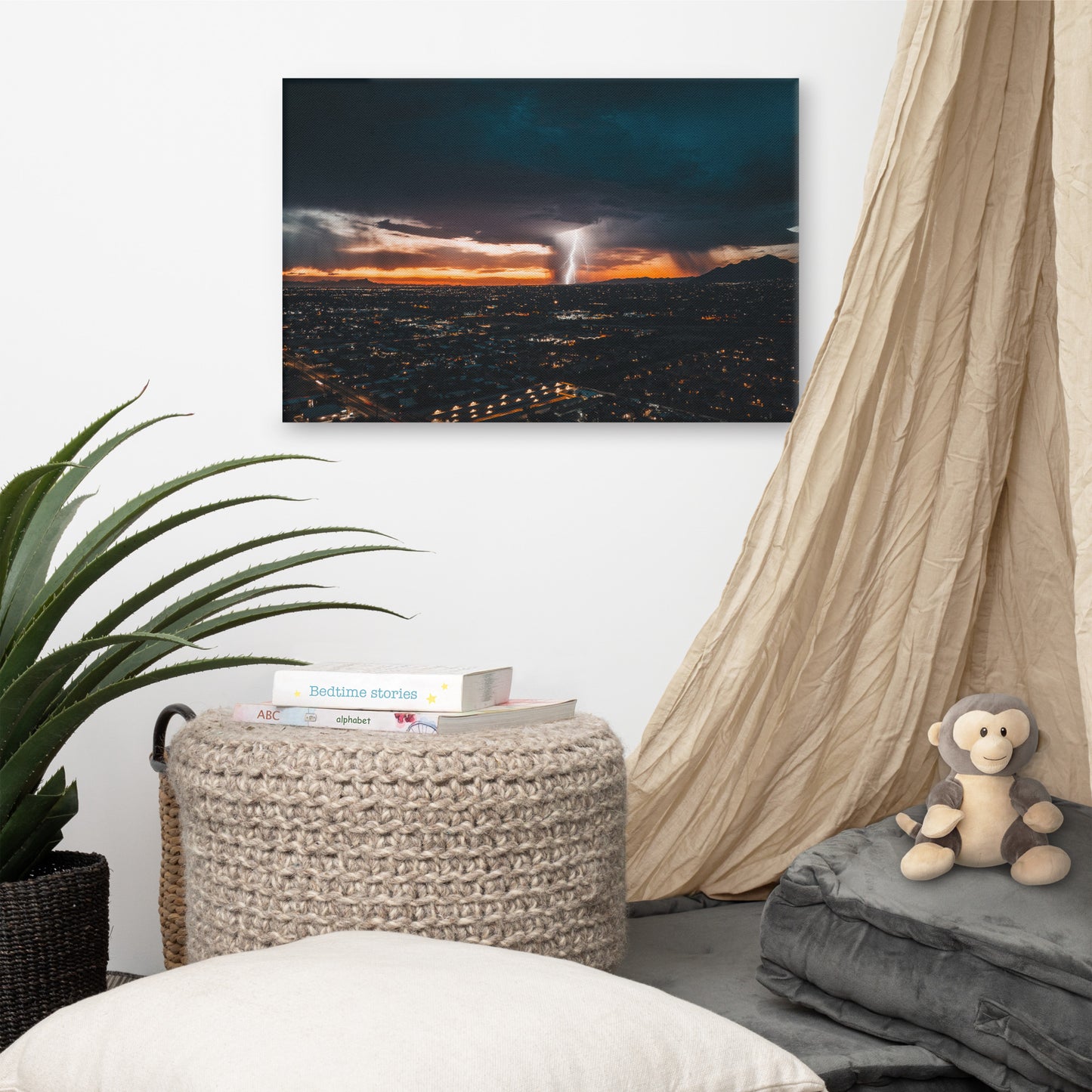 Lightning Sunset Framed Canvas