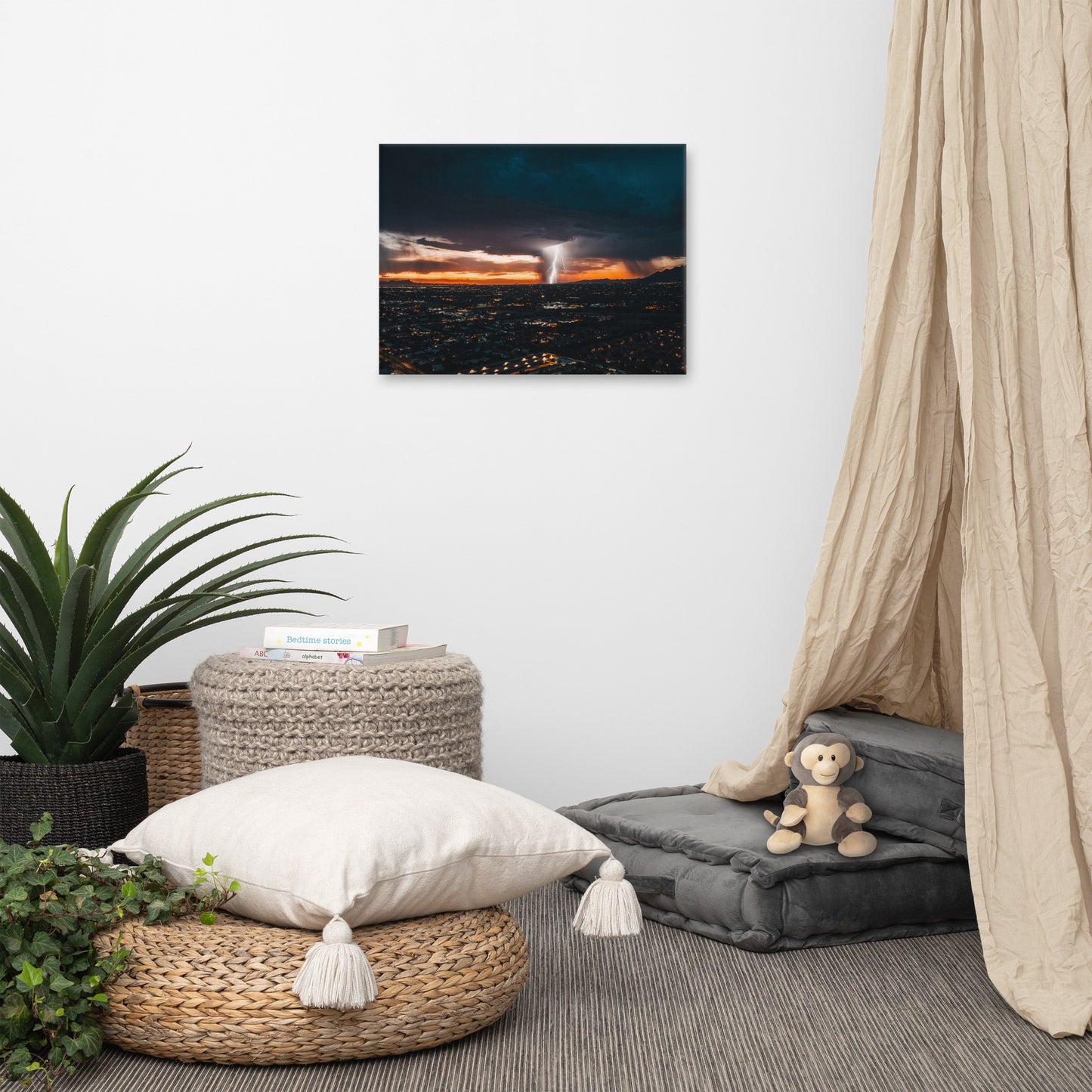 Lightning Sunset Framed Canvas