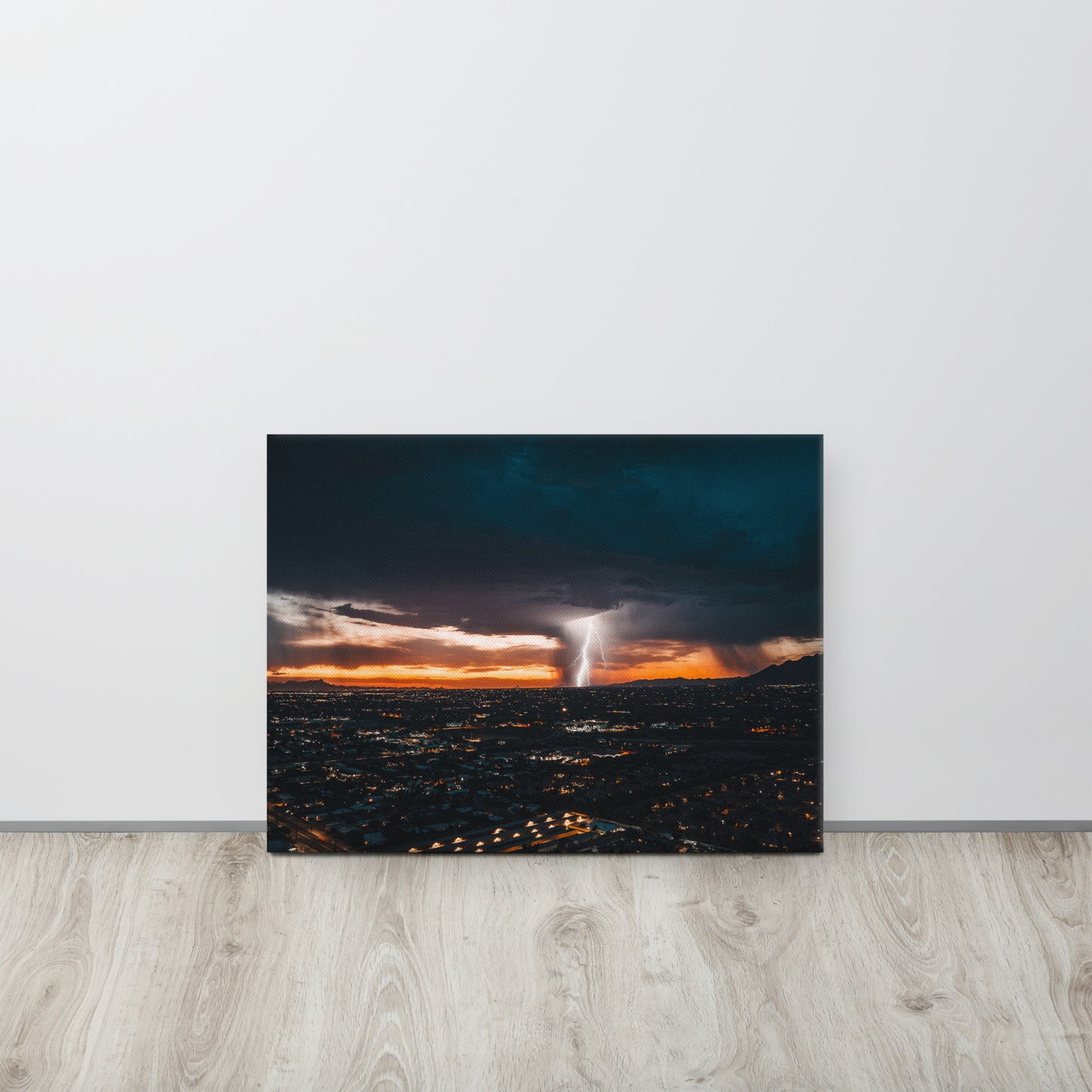 Lightning Sunset Framed Canvas