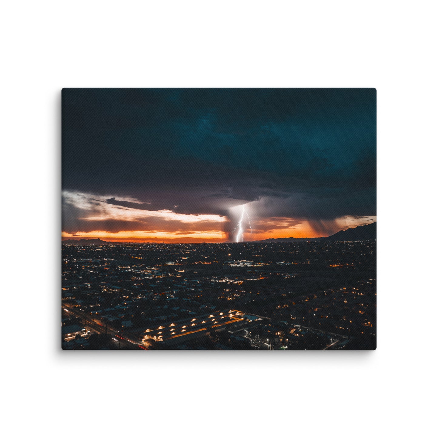 Lightning Sunset Framed Canvas