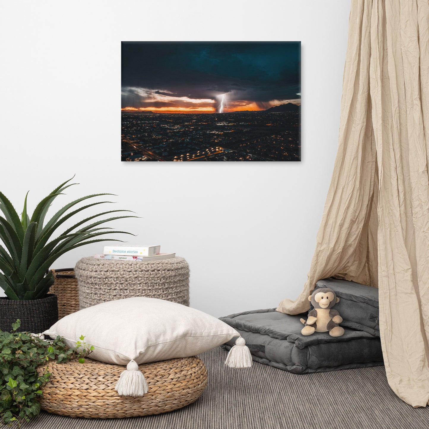 Lightning Sunset Framed Canvas