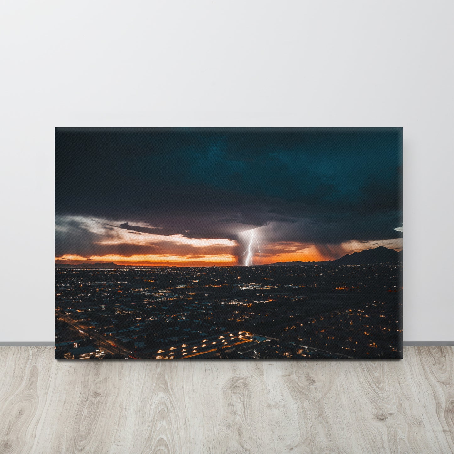 Lightning Sunset Framed Canvas