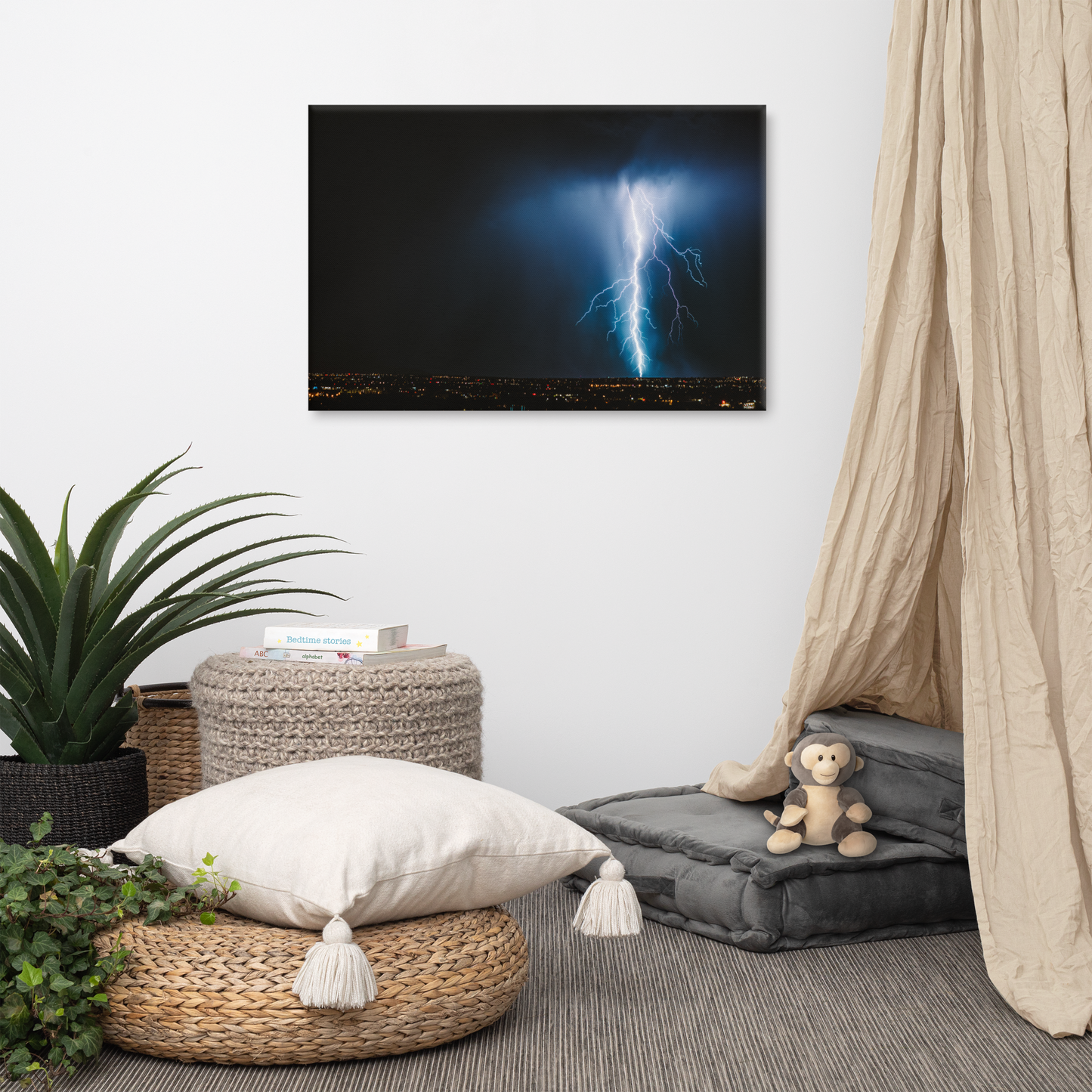 Aerial Lightning Framed Canvas