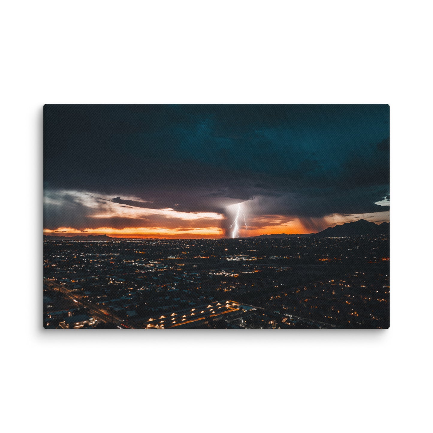 Lightning Sunset Framed Canvas