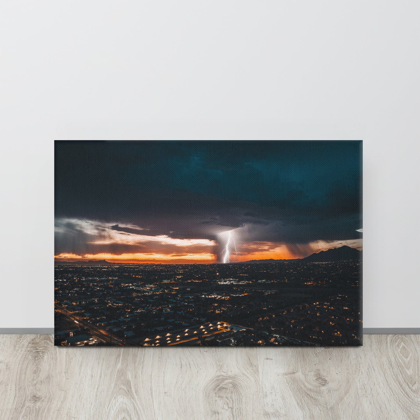 Lightning Sunset Framed Canvas