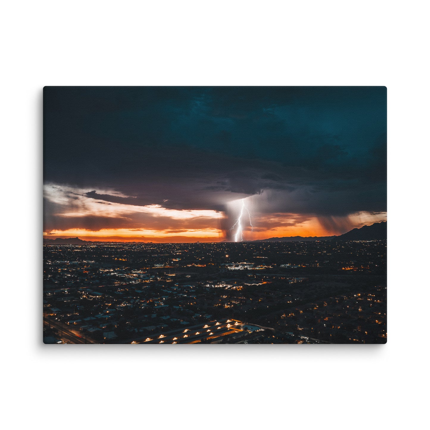 Lightning Sunset Framed Canvas